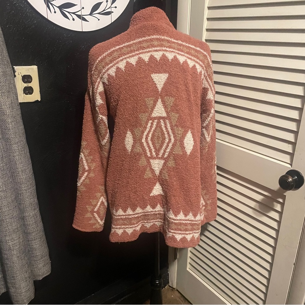 New In Rust Aztec Open Front Cardigan Sweater Women’s Small Cozy Knit - Picture 3 of 7